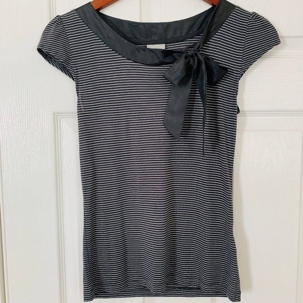H&M Dressy Striped Top with Silk Bow
